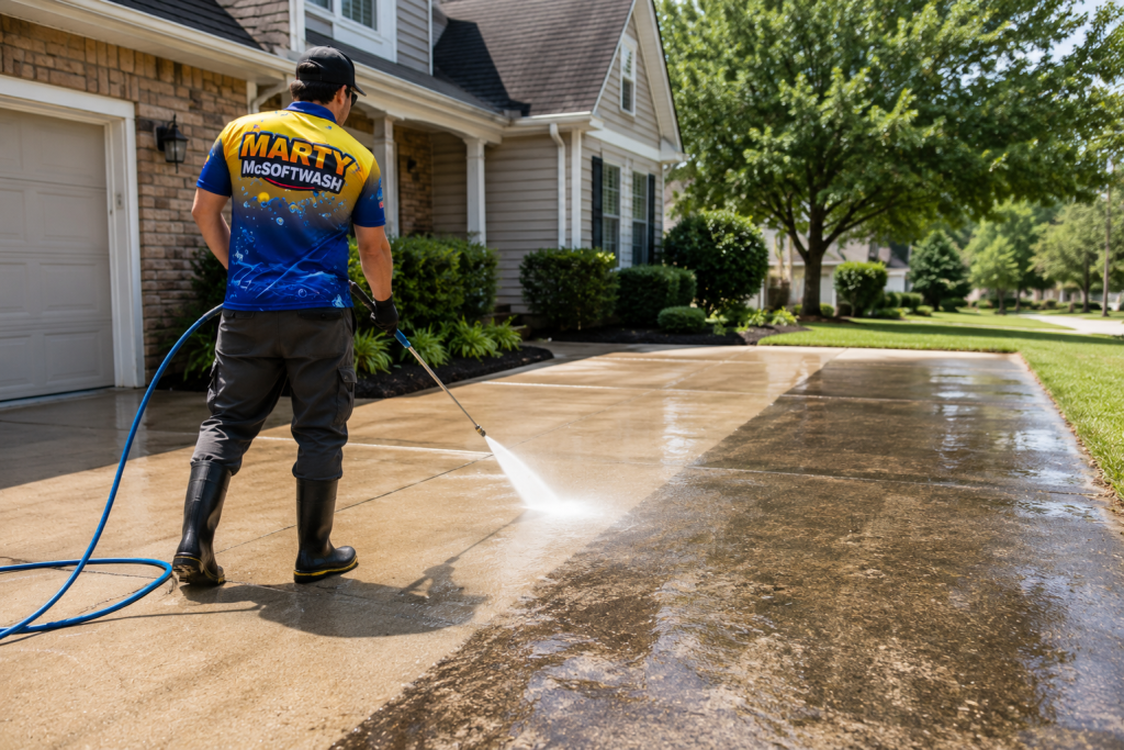 Before and after pressure washing in North Carolina